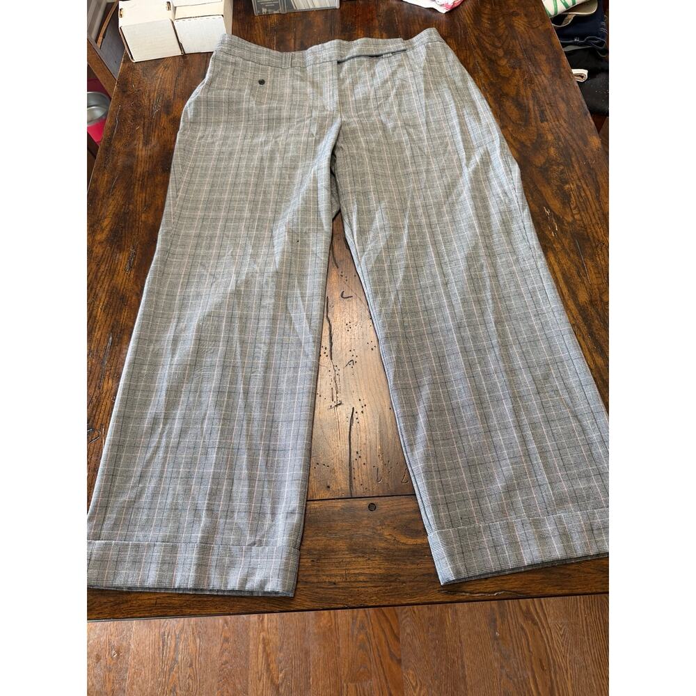 Emma James Woman Plaid Wide Leg Dress Pants 18W Gray Cuffed Career Trouser
